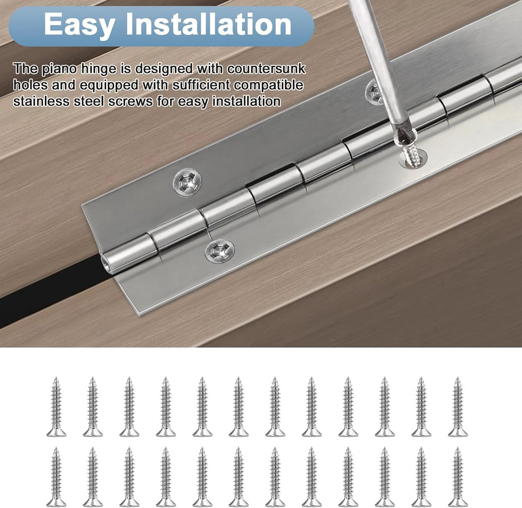 2 Pcs Piano Hinge, 12 Inch Stainless Steel Hinges with 24 Screws