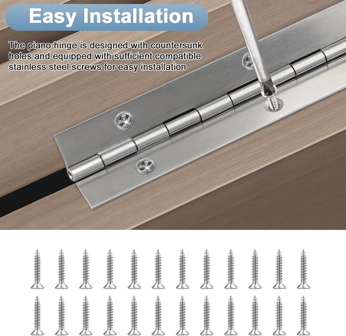 2 Pcs Piano Hinge, 12 Inch Stainless Steel Hinges with 24 Screws