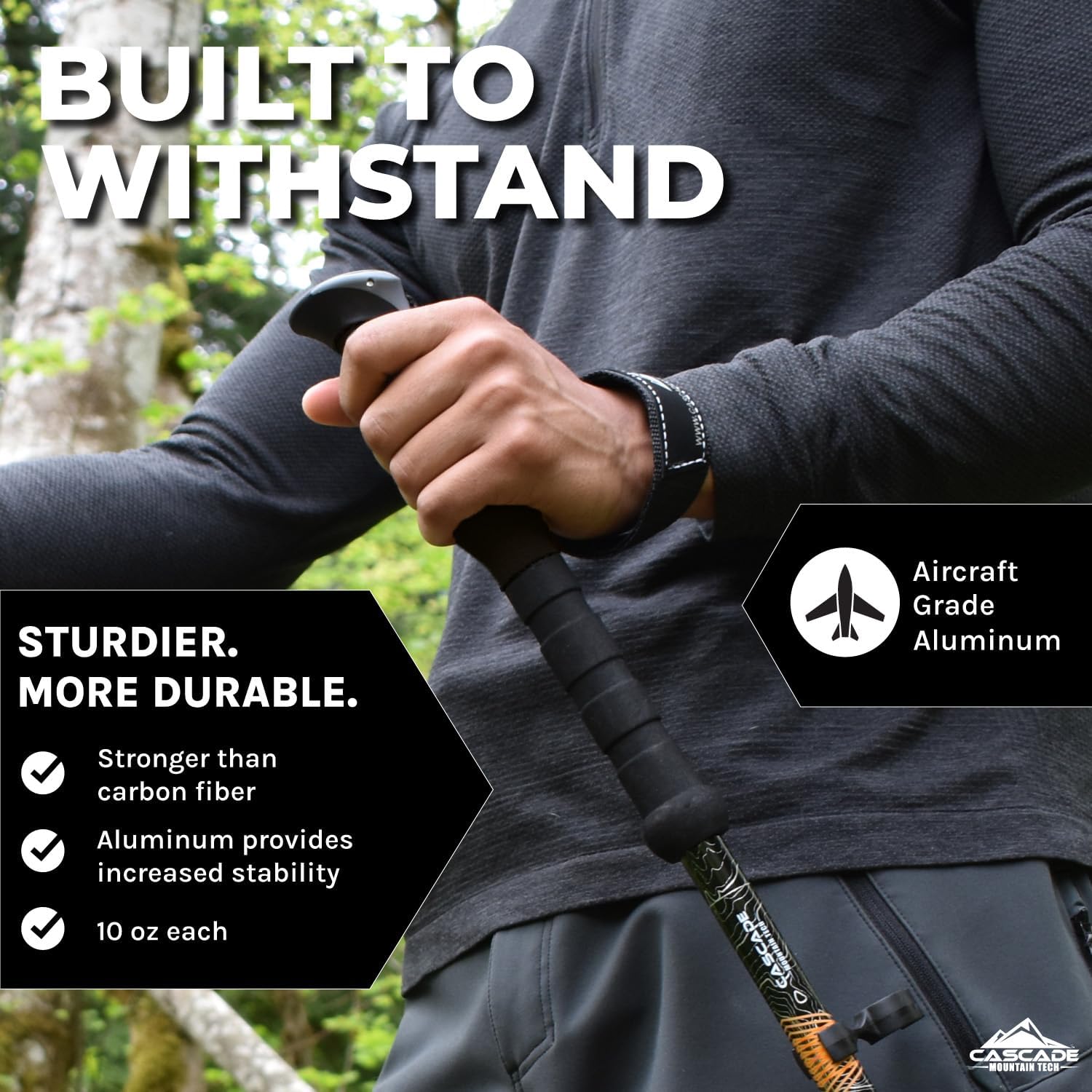 Lightweight Aircraft-Grade Aluminum Trekking Poles with Extended Down Grip Plus Tip Kit