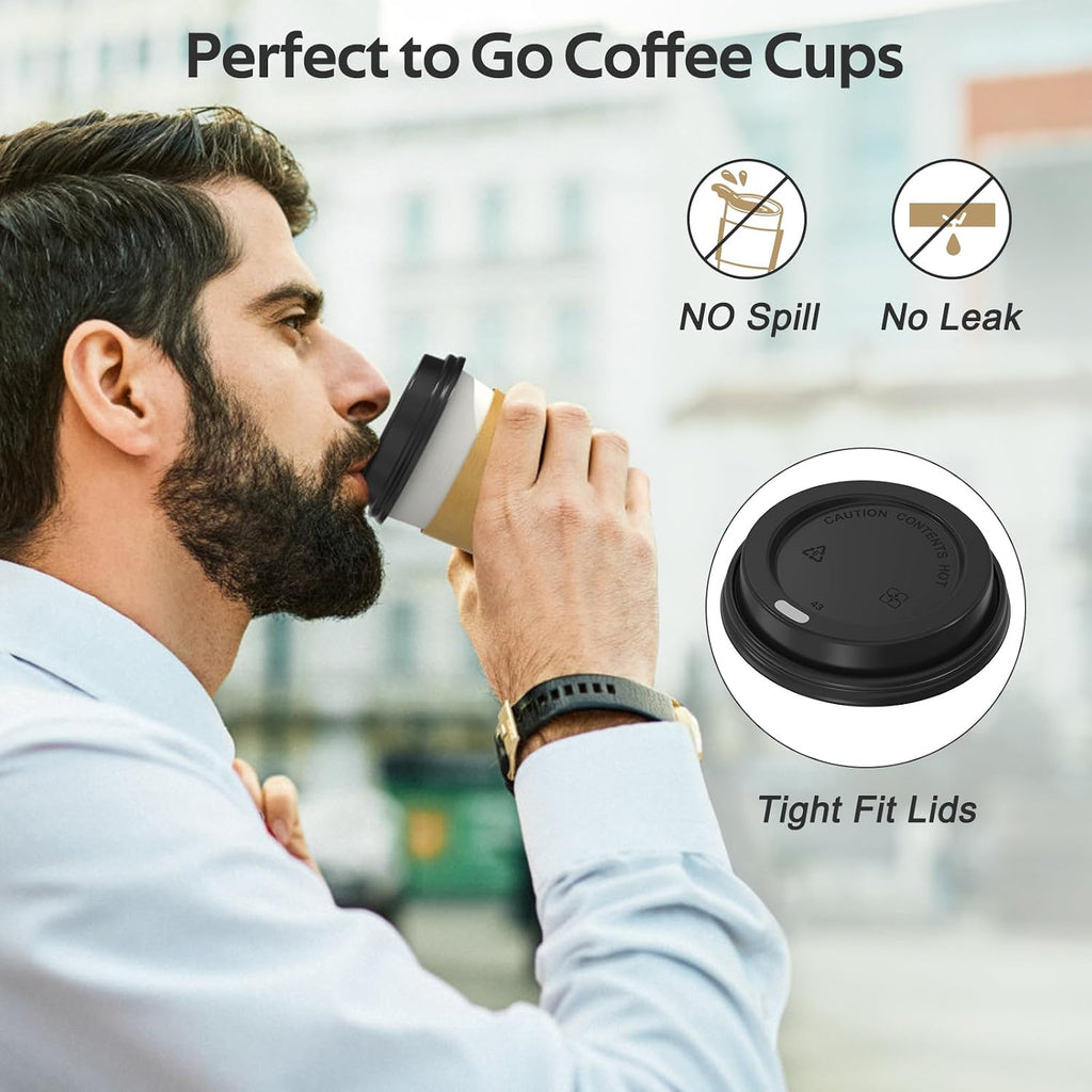 100 Pack 12 oz Disposable Coffee Cups with Sip Lids and Sleeves