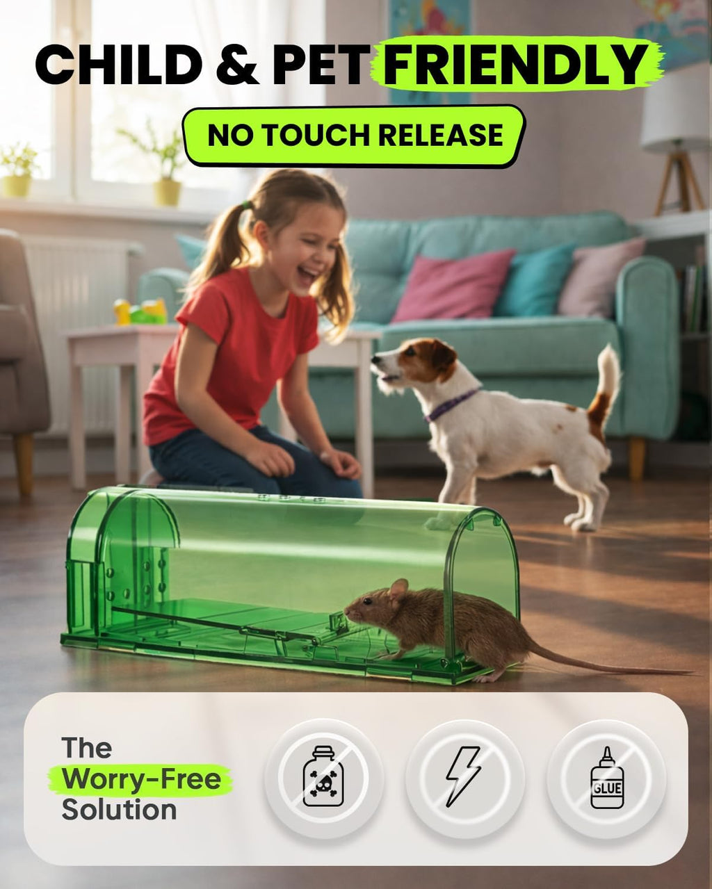 Humane No Kill Mouse Traps Live Catch & Release - 2 Pack | Kid & Pet Friendly • No Touch Release • Reusable Design •