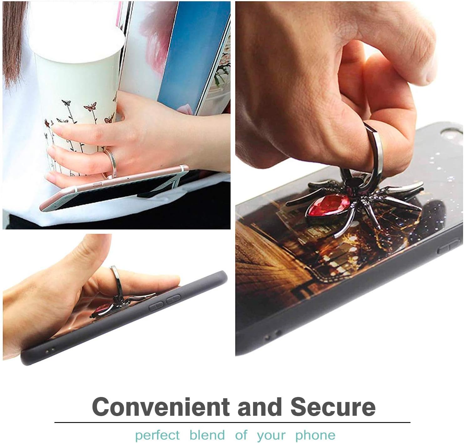 Phone Ring Holder Stand, 360 Degree Rotation Universal Spider Finger Kickstand with Polished Metal Phone Grip for