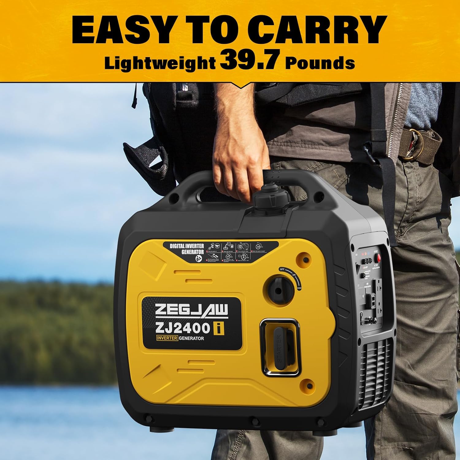 2400-Watt Portable Inverter Generator, EPA Compliant, CO-Sensor, Eco-Mode Feature, Lightweight & Quiet Gas Powered