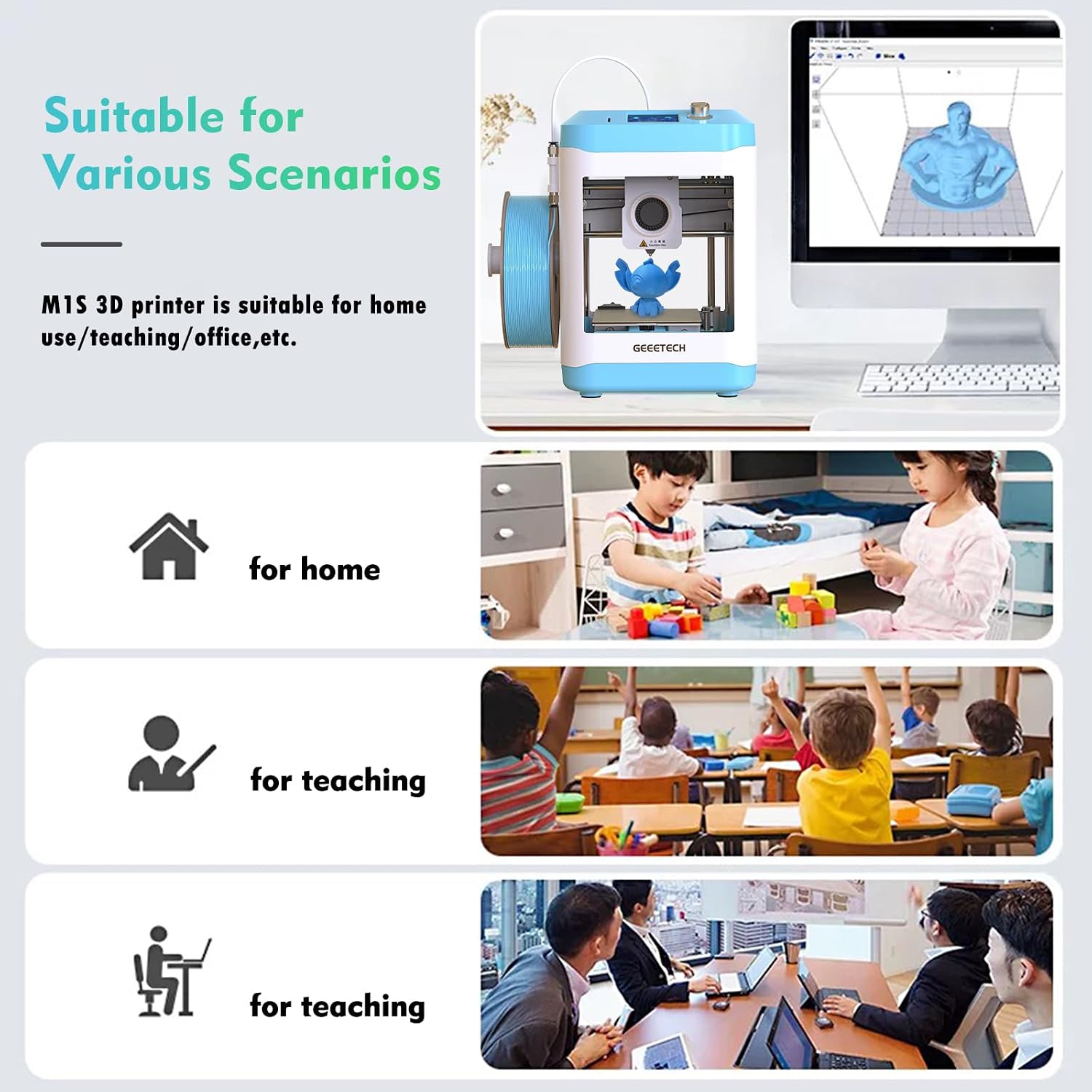 Geeetech Smart 3D Printer for Kids and Beginners with WiFi APP Control | High Speed and Quality Printing, Fully