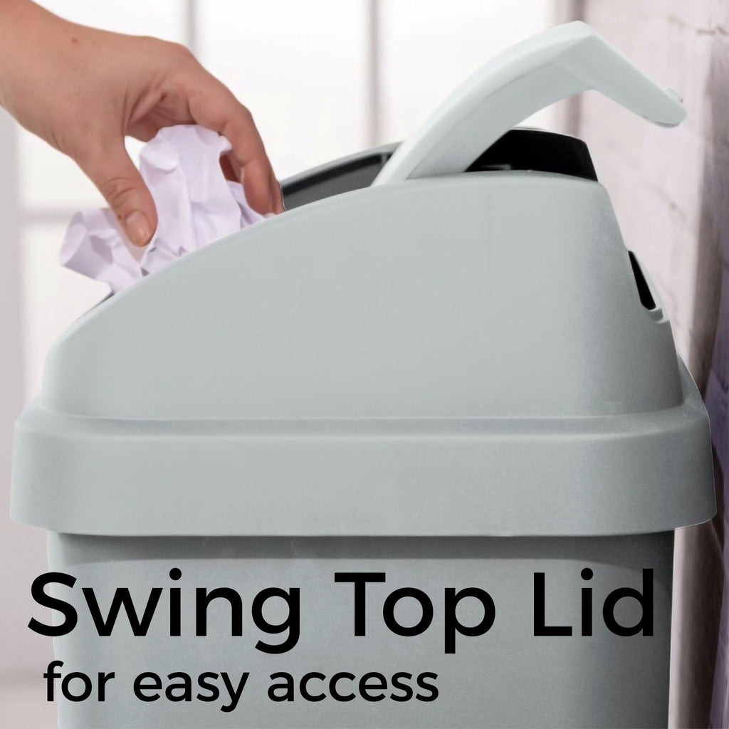 13 Gallon Kitchen Trash Can with Removable Swing Top Lid, Plastic, Rectangular, Gray, Wastebasket for Kitchen