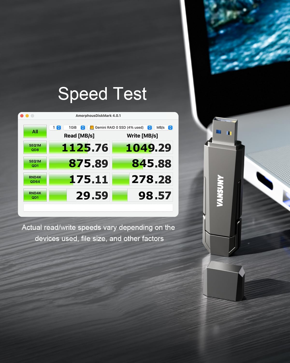 256GB USB Solid State Drive Up to 1000MB/s USB 3.2 Gen 2 Dual SSD USB A + Type C Portable External SSD for Android