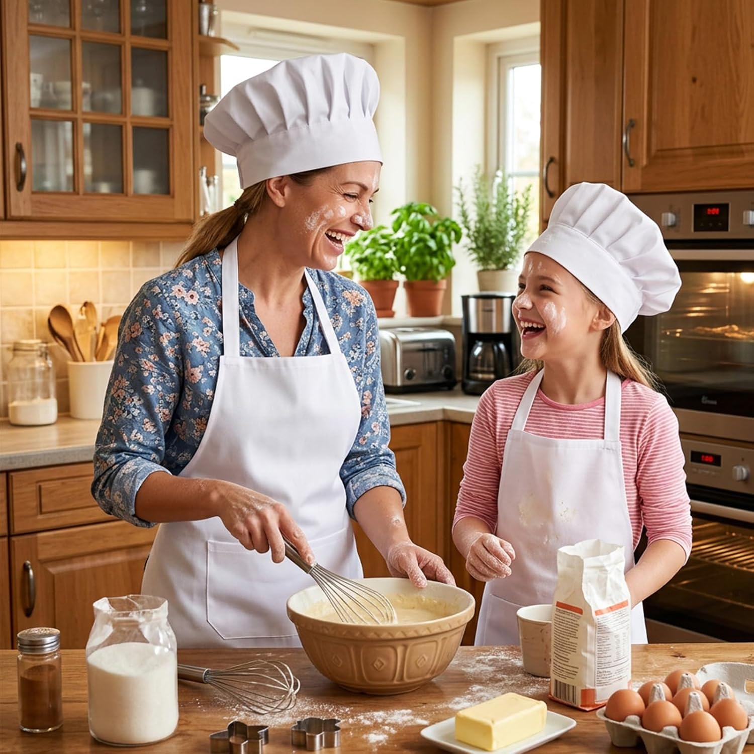 Hecila Chef Hat and Apron Set Adjustable Kitchen Cooking Bib Aprons with 2 Pockets Chef Hat with Butcher Cap Costume