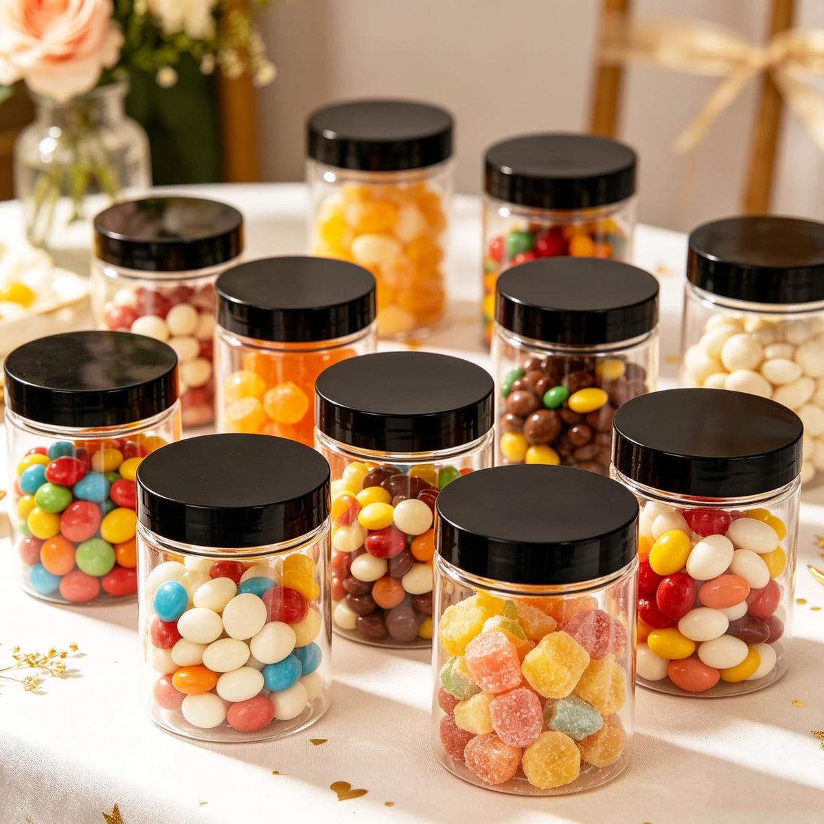 50 Pack 4oz Clear Plastic Jars with Lids,115ml Wide-Mouth Refillable Storage Containers,Empty Round Containers for