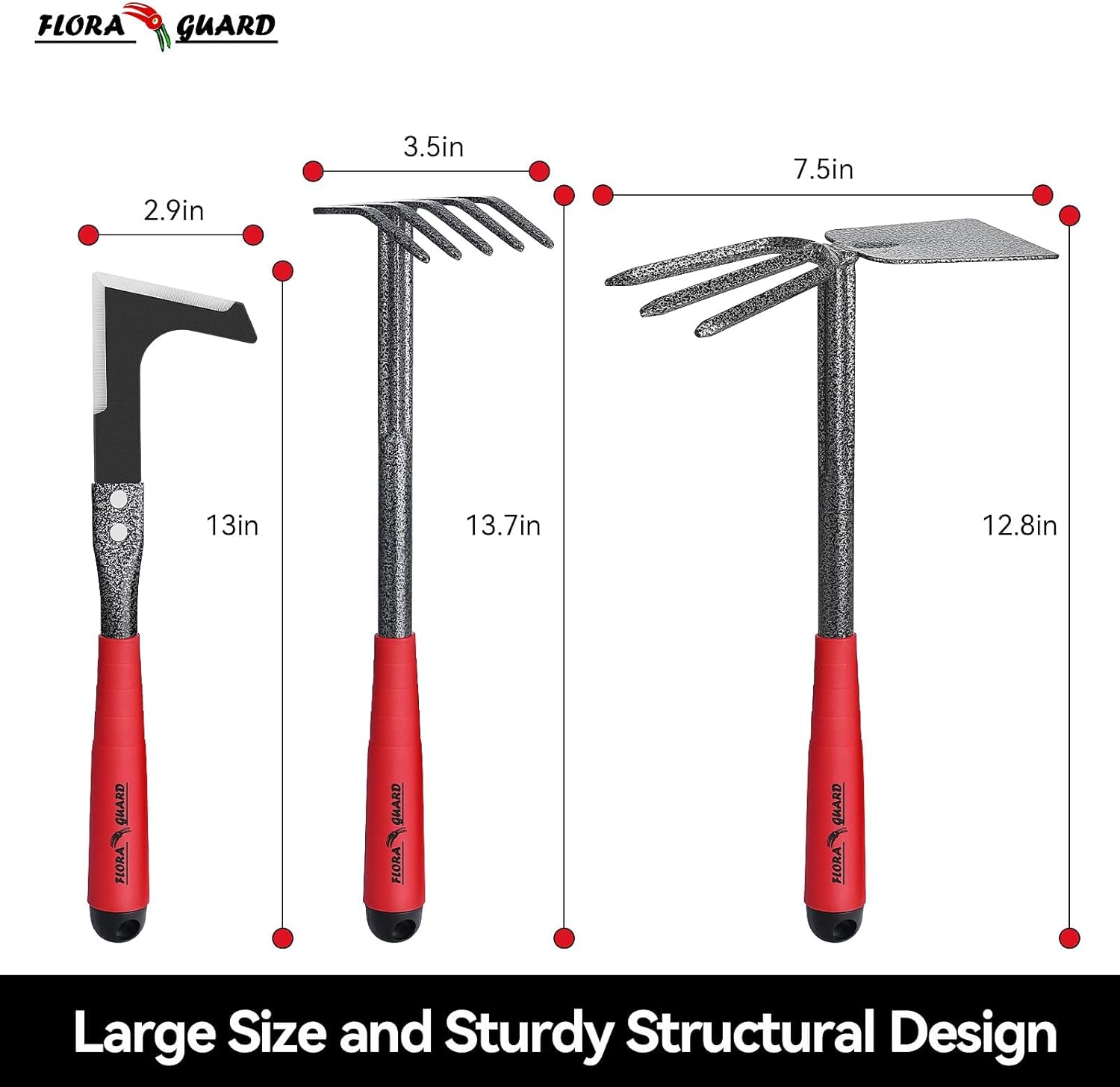 6-Piece Garden Tool Set, Heavy Duty Gardening Hand Tools with Trowel, Rakes, Cultivator, Hoe & Crack Weeder, High