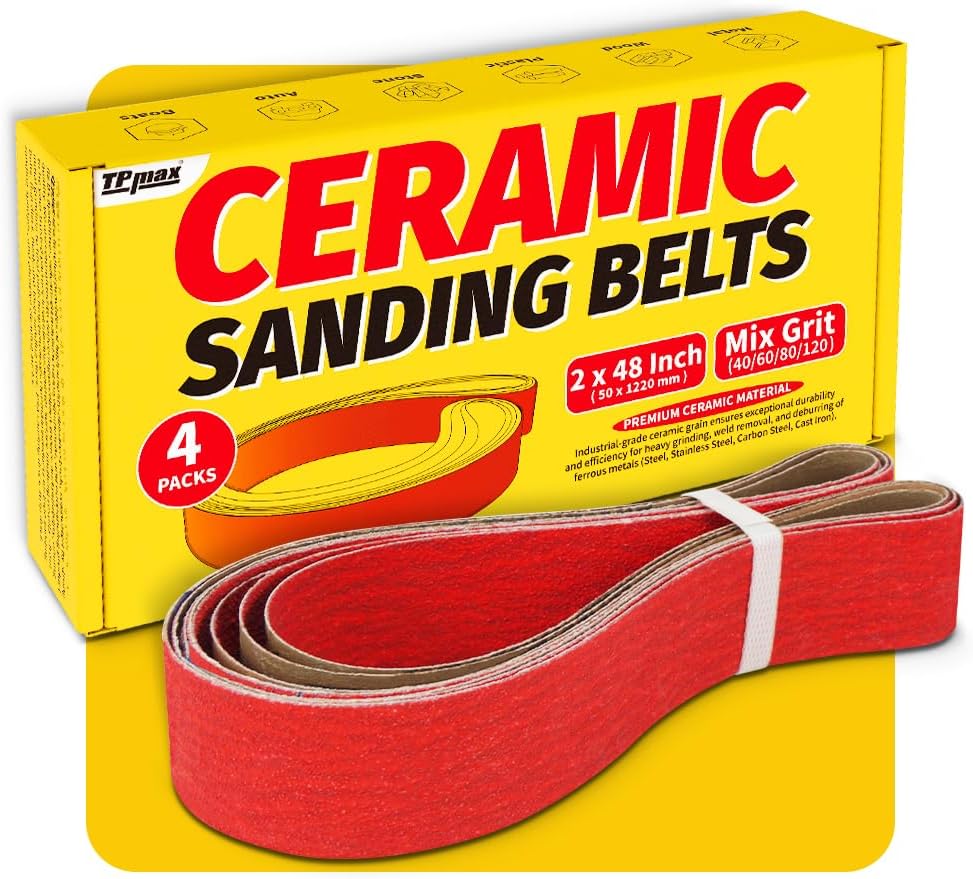 2x48 Inch Ceramic Sanding Belts (40/60/80/120 Grits) – High-Performance Sander Sharpening Belts for Knife Making, Metalworking, and Woodworking