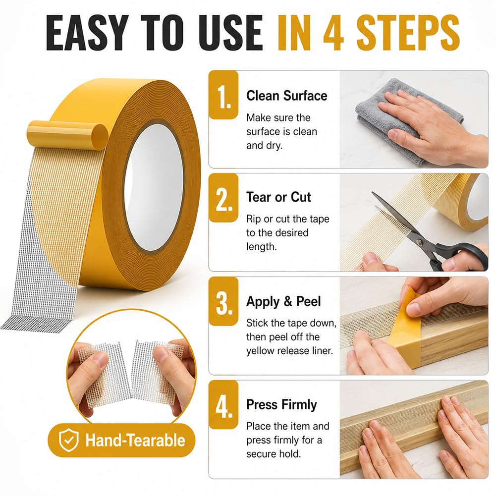 High Tack Double Sided Mesh Tape,Grid Double-Sided Tape, 1.96" x 66 FT