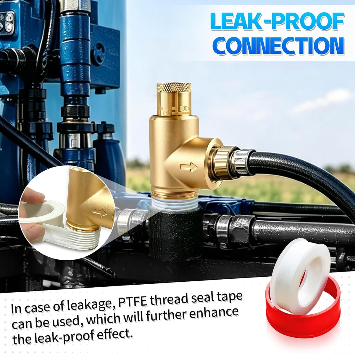 Poppet Adjustable Relief Valve 100-300 PSI, Brass Pressure Relief Valve