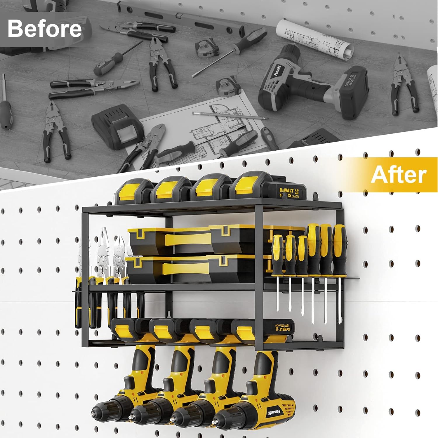 Power Tool Organizer- Power Drill Tool Holder- Heavy Duty Tool Shelf & 1 Pack 3 Layers Tool Rack Cordless Drill
