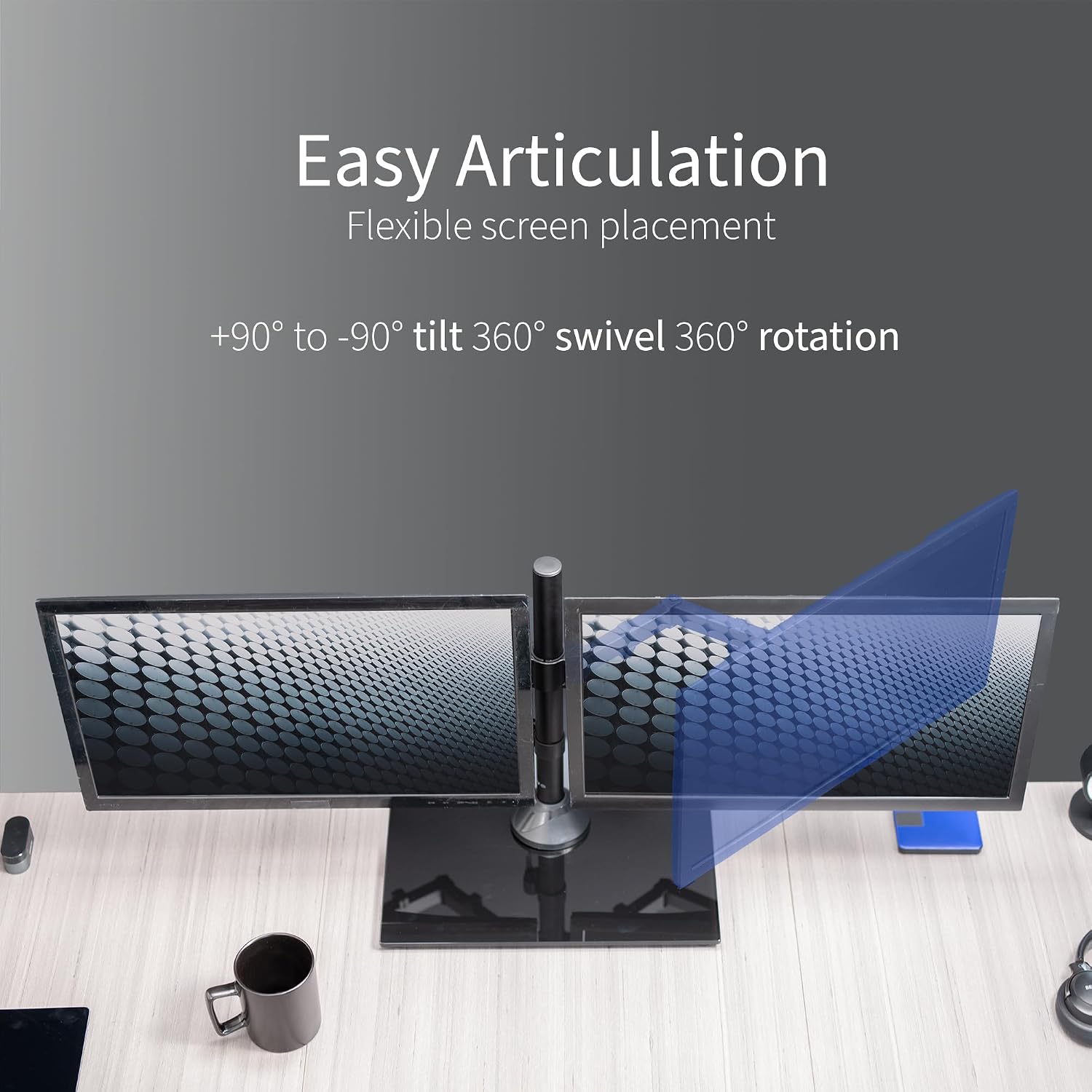 Freestanding Dual Monitor Stand with Sleek Glass Base and Adjustable Arms, Mounts 2 Screens up to 32 inch and 22 lbs