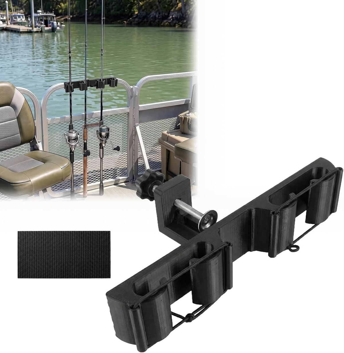 Pontoon Boat Rod Holders, Adjustable Clamp-On Square Rail Fishing Pole Rack