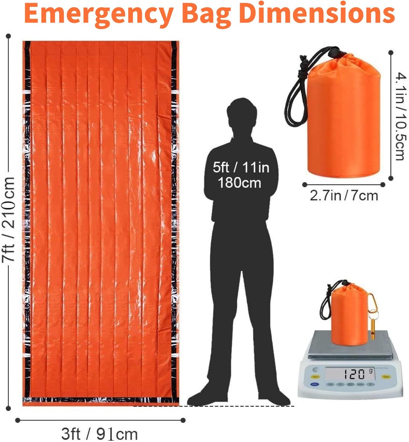 Waterproof Emergency Sleeping Bag with Whistle, 2 Pack Mylar Thermal Bivy Sack for Survival, Camping, Hiking with