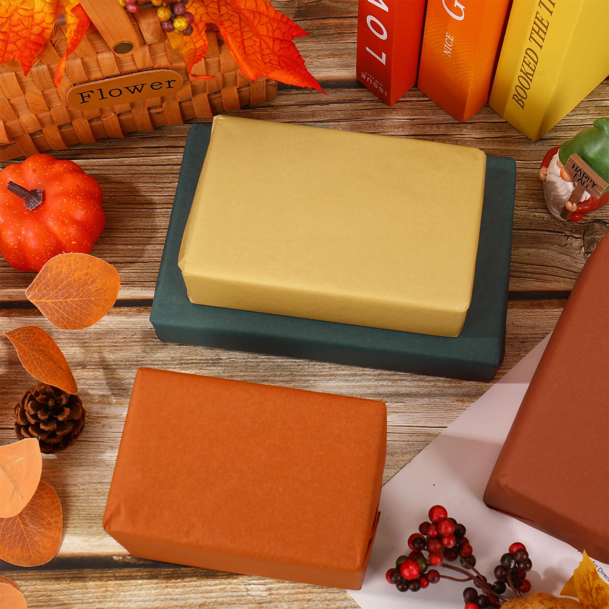 120 Sheets Boho Fall Tissue Paper 6 Colors Sage Green Orange Brown Wrapping Paper for Autumn Thanksgiving Party DIY
