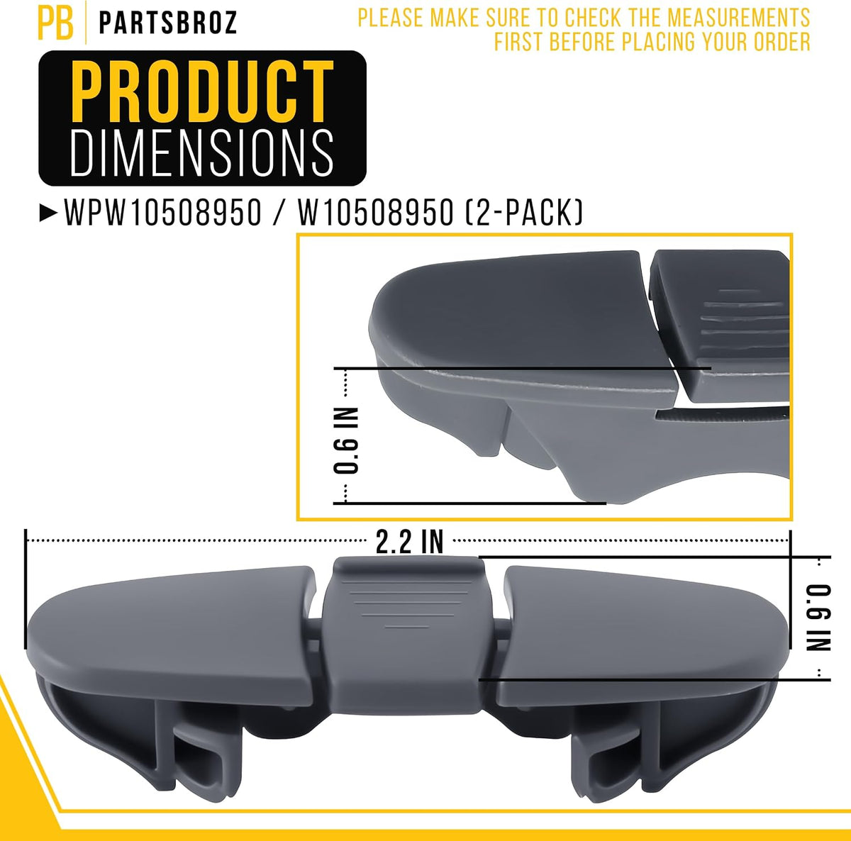 Dishwasher Stop Clip for Whirlpool WDF330PAHS3 (2-Pack)