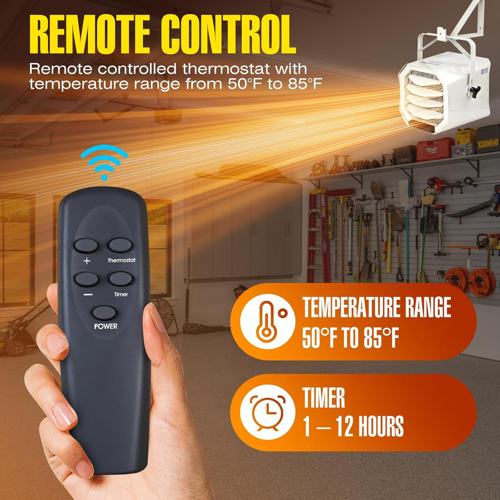 DR-910F 10,000-Watt 240V Heavy-Duty Hardwired Shop Garage Heater Wall/Ceiling Mounted with Remote Controlled Thermostat