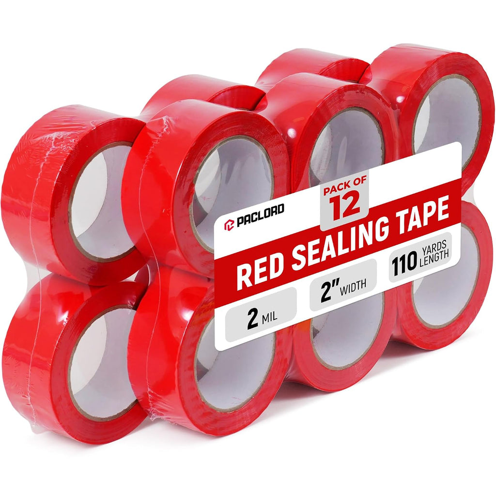 2" x 110 Yards Red Packing Tape, 12 Rolls