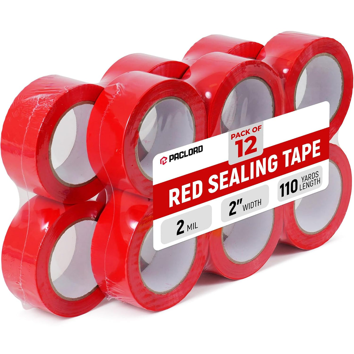 2" x 110 Yards Red Packing Tape, 12 Rolls