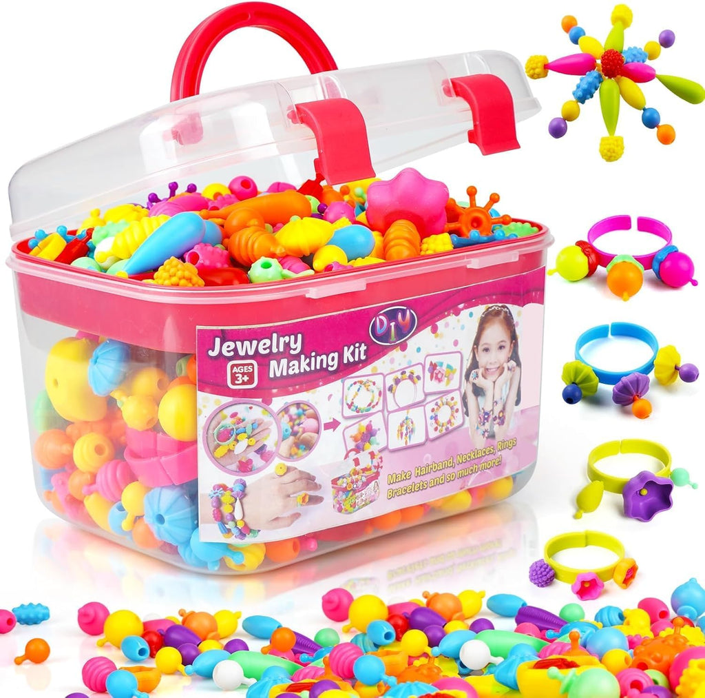 520+ Snap Pop Beads - Jewelry Making Beads Charms Style Craft Kit, Arts and Crafts for Kids Ages 4-8, Toys for 3 4 5