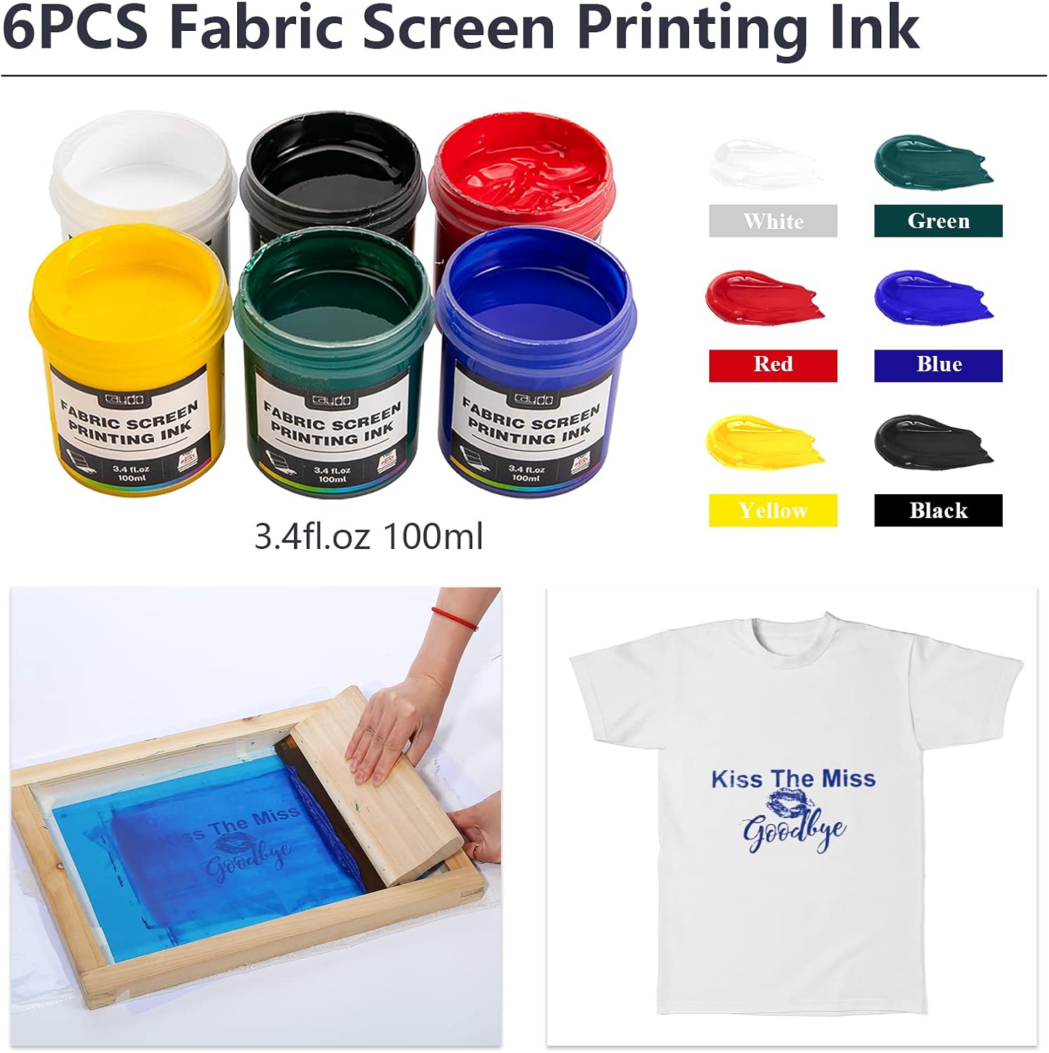 54 Pieces Screen Printing Kit with 50W LED UV Light | 6 Color Screen Printing Ink, Screen Printing Photo Emulsion