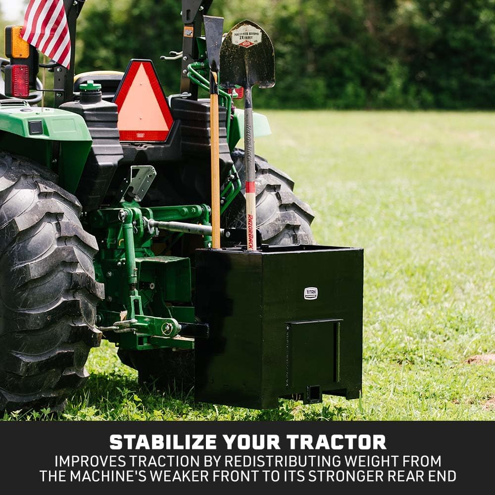 3 Point Black Ballast Box Fits Category 1 Tractor Attachment, Quick Hitch Compatible, 800lb Capacity, Tractor Ballast