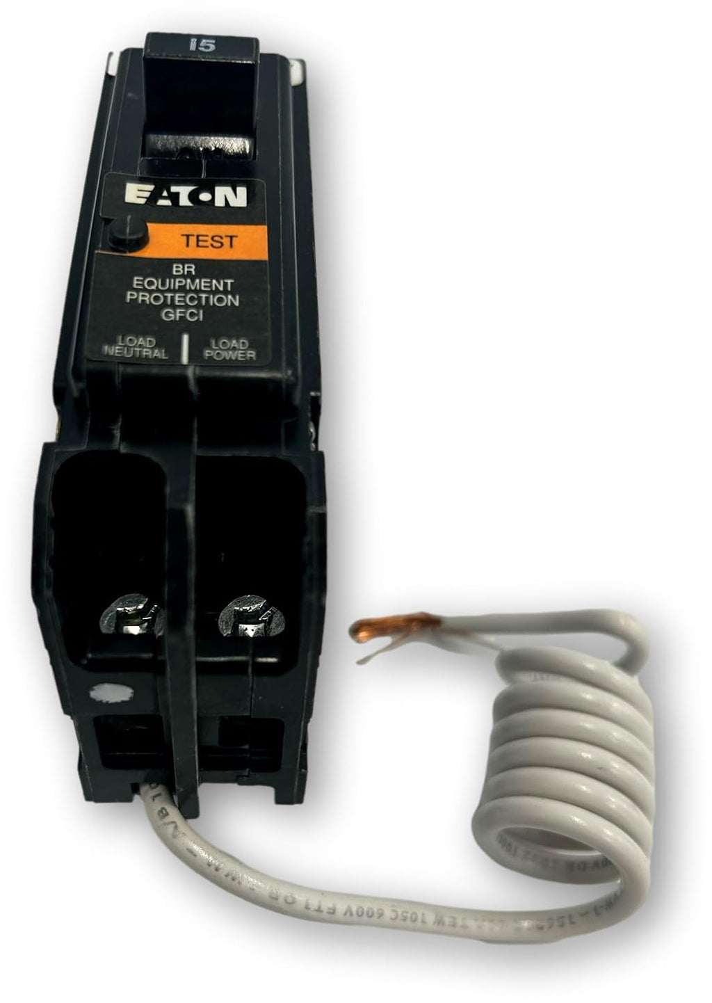Eaton BRN115EP BR GFCI Circuit Breaker; 15A; Single-Pole; for 120V Applications; Plug-in Molded Case; 10 kAIC; 14-8 AWG Wire