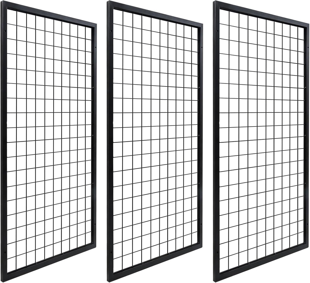 3 Packs Grid Wall Panels, Metal Black Wire Grid Panel, Gridwall Display Rack, Heavy Duty Gridwall Panels for Retail