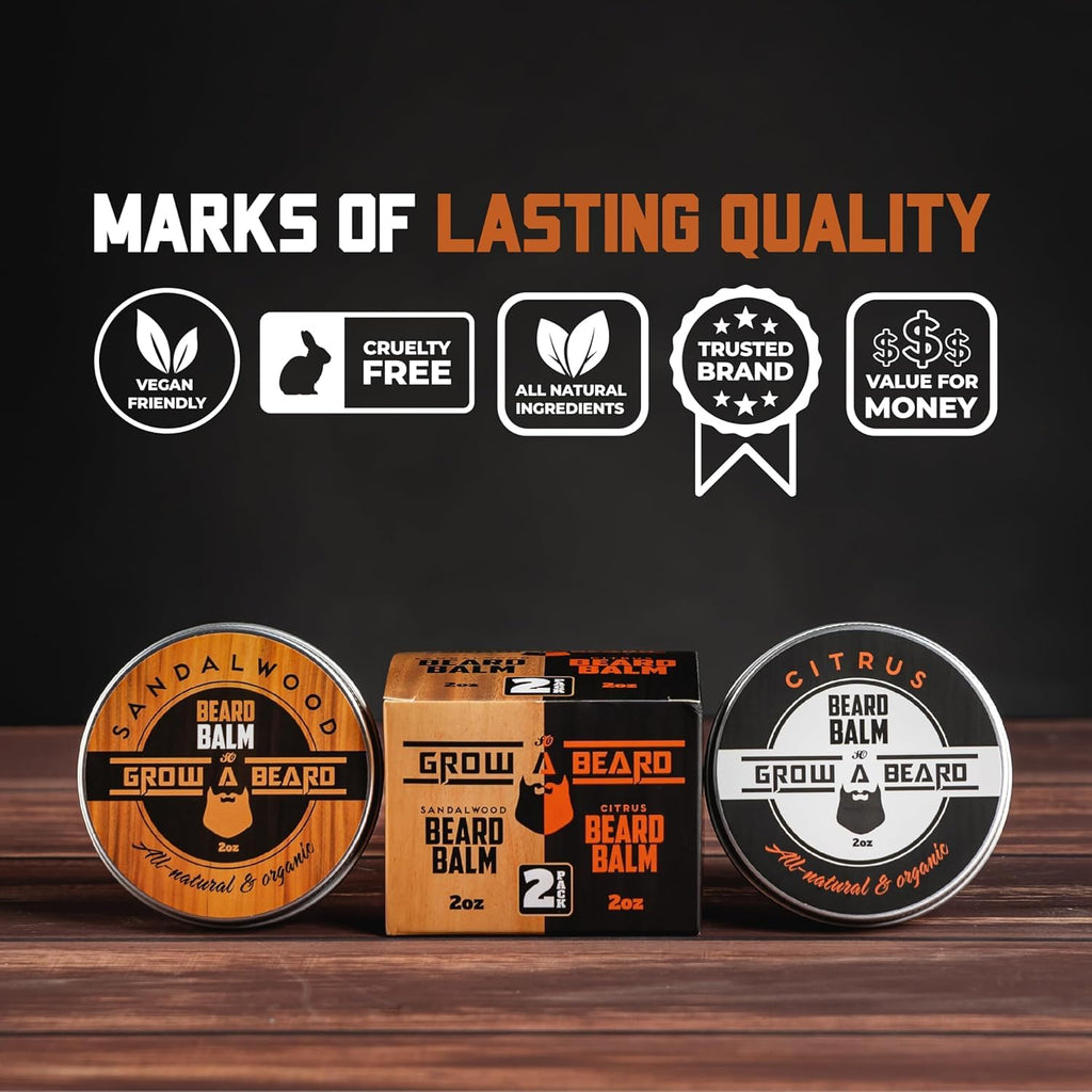 Beard Balm for Men, 2oz Sandalwood & 2oz Citrus Scent, w/Jojoba Oil & Shea Butter, Styling Cream for Men, Moisturizer