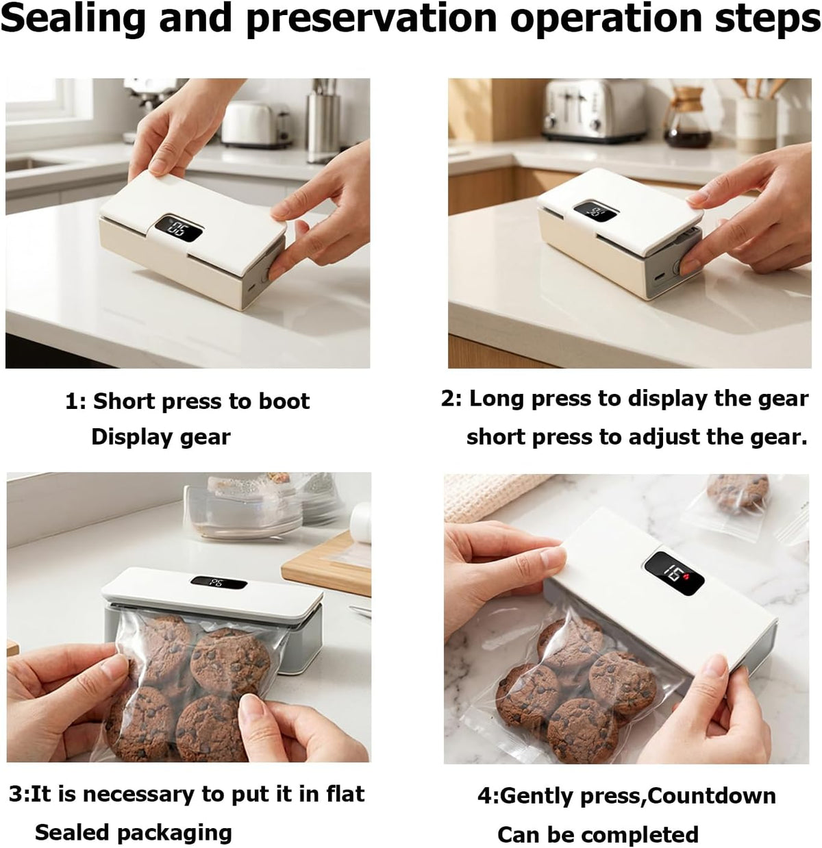 Mini Bag Sealer,6-Speed Adjustment and LED Display (White)