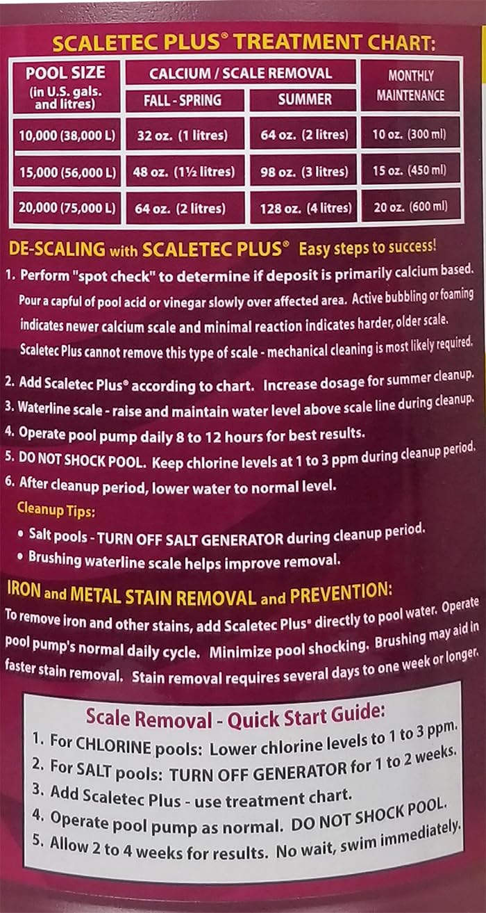 20064 Scaletec Plus Calcium Pool Descaler, Iron and Scum Remover & Preventative, 64. Fl. Oz Bottle