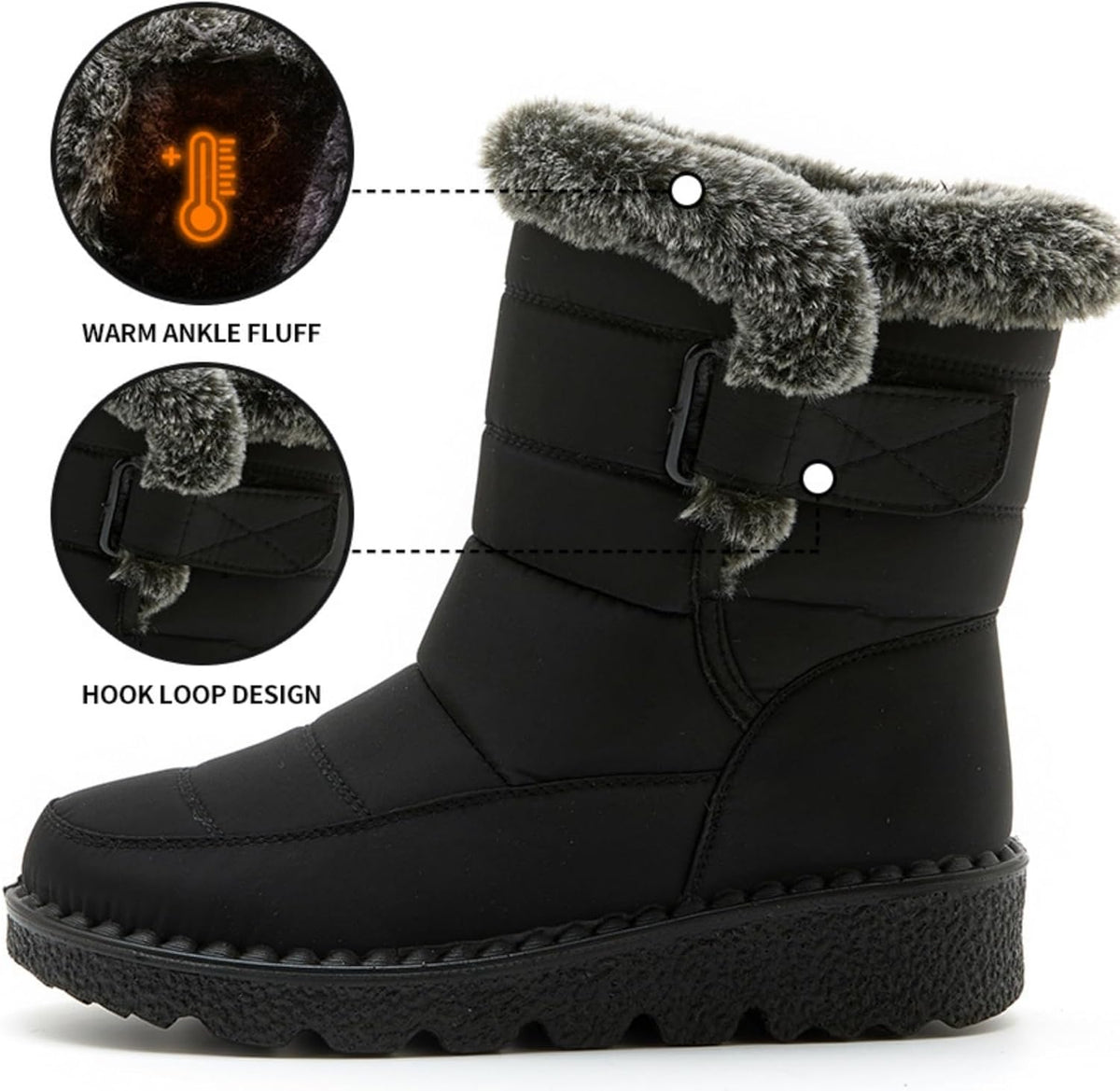 Warm Snow Boots for Women Waterproof Non-Slip Ankle Bootie Lightweight Mid Calf Warm Fur Lined Boots Winter Shoes for