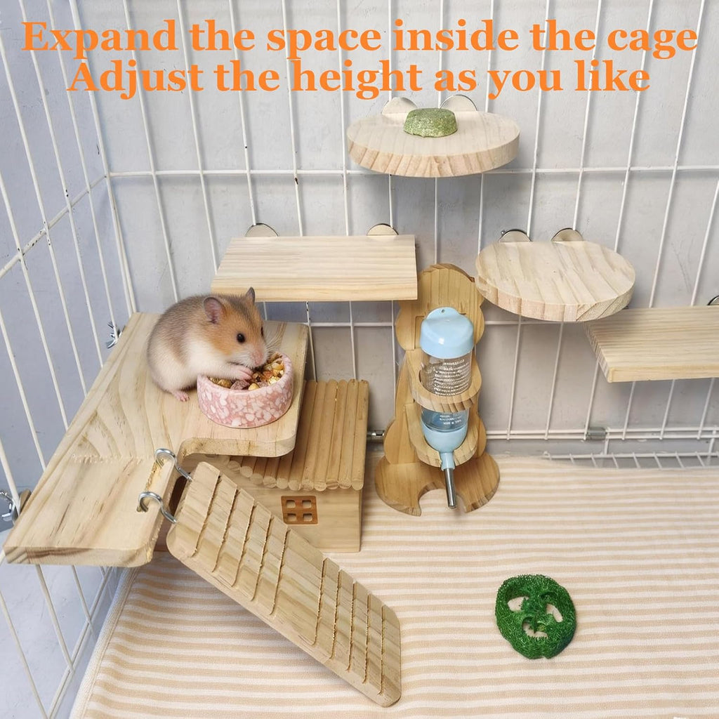 Hamster Cage Platform L-Shaped Wooden Hamster Cage Accessories Rat Climbing Toys Ledge with Ladder for Sugar Glider