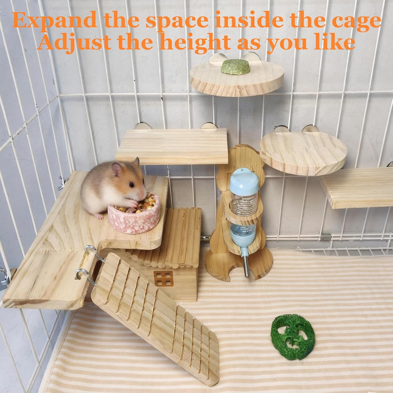 Hamster Cage Platform L-Shaped Wooden Hamster Cage Accessories Rat Climbing Toys Ledge with Ladder for Sugar Glider