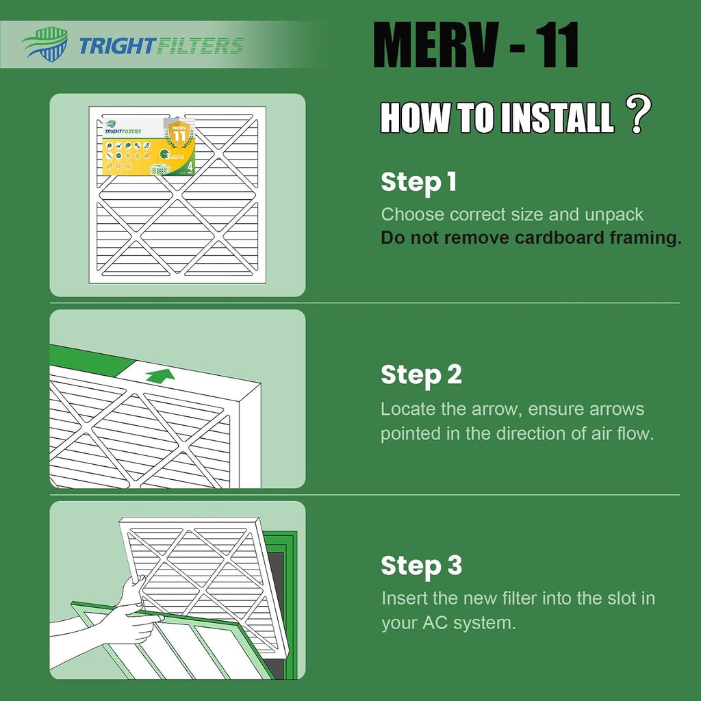 20x25x1 Air Filter 4 Pack, MERV 11 Dust & Pet Dander Defense | Electrostatic Pleated HVAC AC Furnace Filters