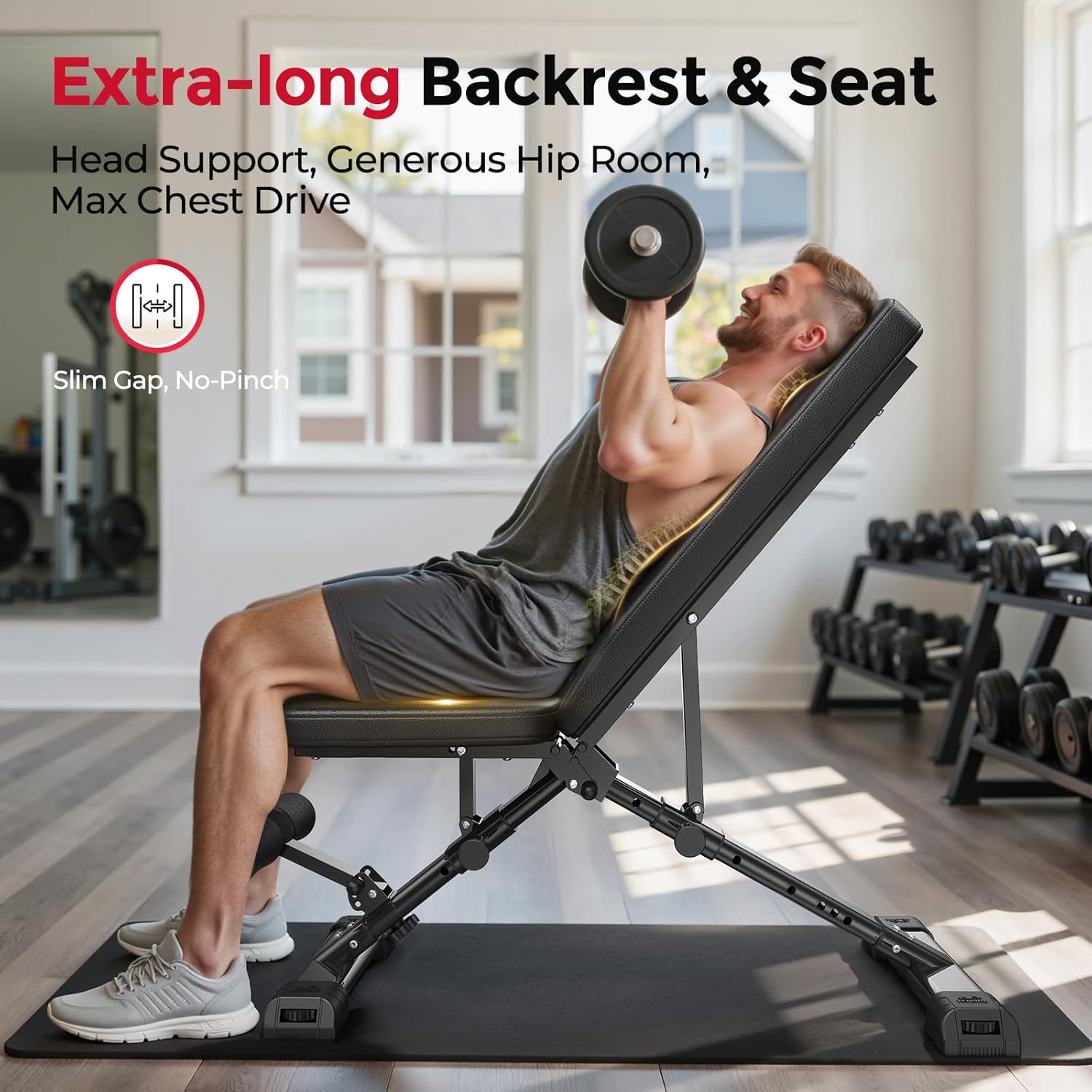 WB5 Weight Bench, ASTM-Certified 800LBS Adjustable Weight Bench Workout Bench Foldable for Home Gym, 90° to -30° FID