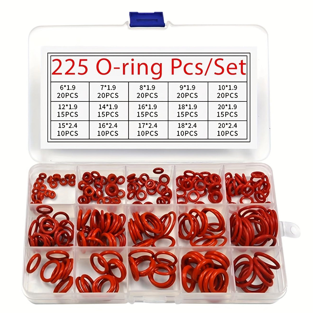 Silicone Rubber O-Ring Combination kit 225 Pieces (red)