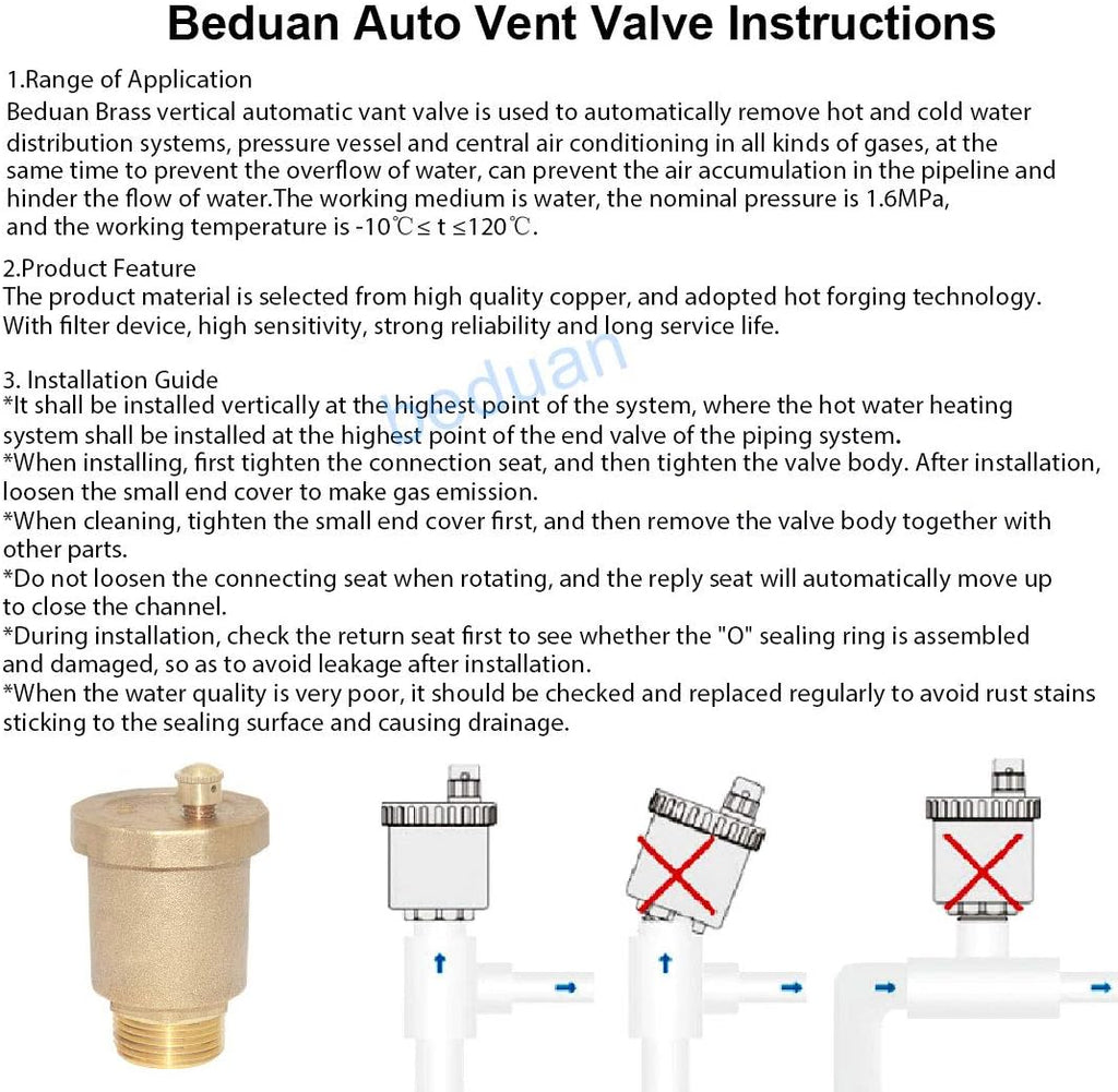 Beduan Brass 10500-VE Automatic Float Valve, 3/4" Male Thread Air Release Valve Air Bleeder Valve Vent Valve