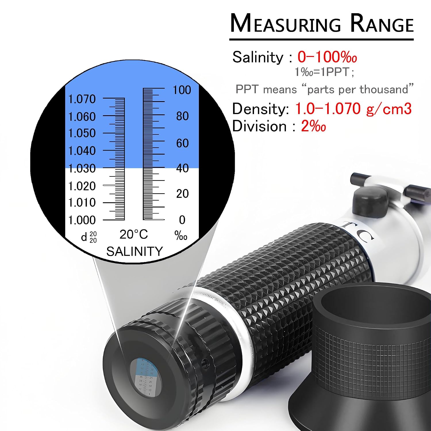 Seawater Salinity Refractometer, Automatic Temperature Compensation Seawater Salinity Hydrometer, 0-100ppt &
