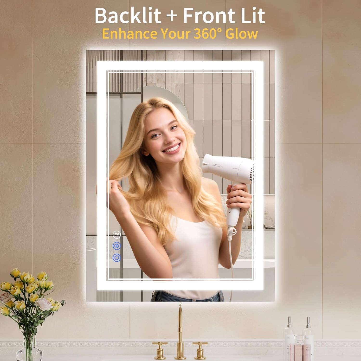 30"x32" LED Bathroom Mirror with Lights, Anti-Fog, Backlit + Front Lit, Dimmable, Led Vanity Mirror for Wall, Lighted