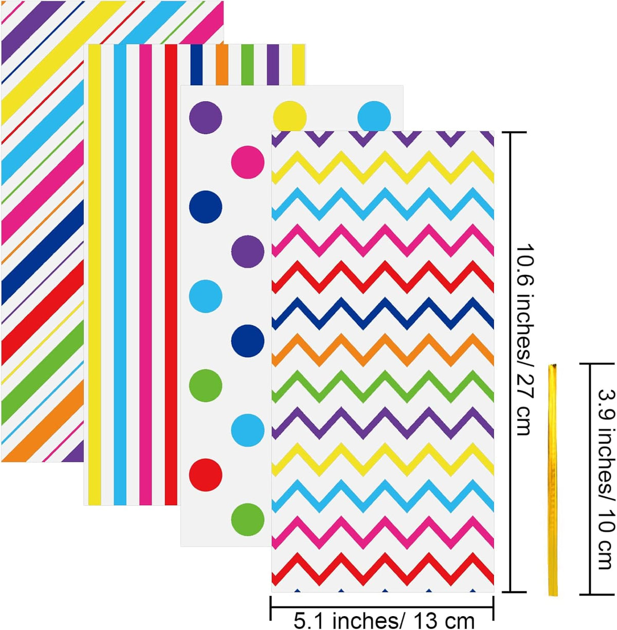 Rainbow Cellophane Bags 100 Pack 10.6 x 5.1 Inch