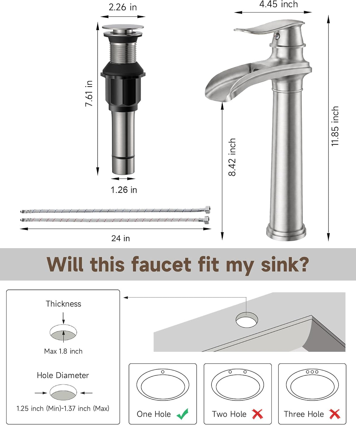 Vessel Sink Faucet Brushed Nickel Tall Waterfall Bathroom Faucet