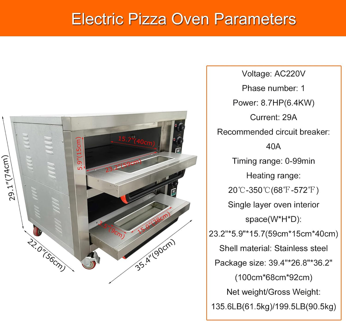Commercial Pizza Oven Movable Double Deck Convection Oven Commercial Cooker Double Electric Baking Ovens 20℃-350℃