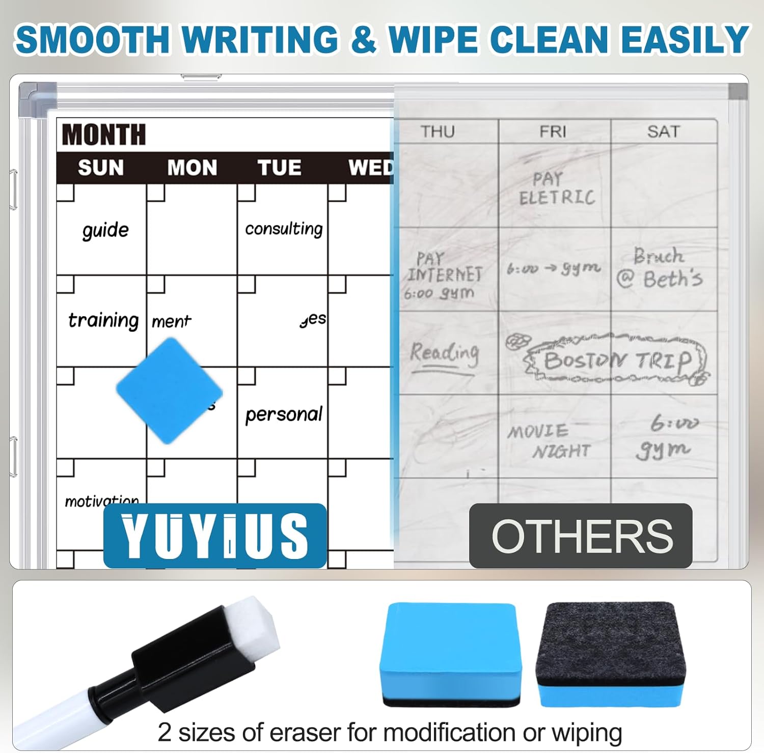 Calendar Whiteboard for Wall, 17" x 13" Double Sided Monthly Dry Erase Board Calendar for Office, Home, School