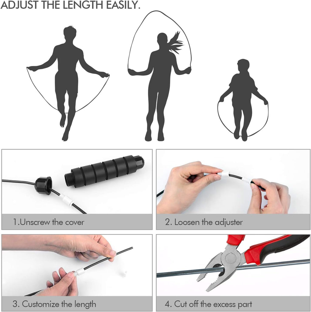 Jump Rope, Tangle-Free Rapid Speed Jumping Rope Cable with Ball Bearings for Women, Men, and Kids, Adjustable Steel