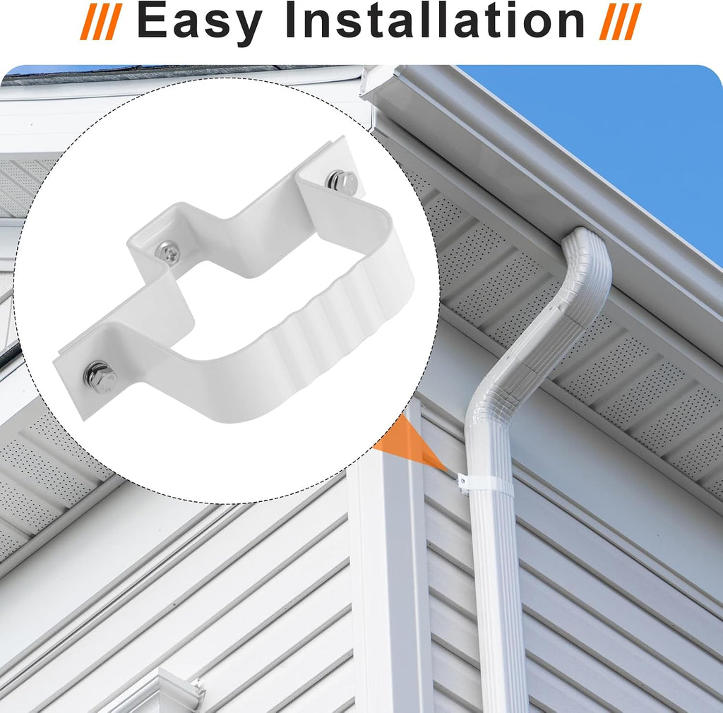 6-Pack Downspout Straps 2x3 & Wall Brackets, White Downspout Fasteners Set with Hardware for Secure Installation