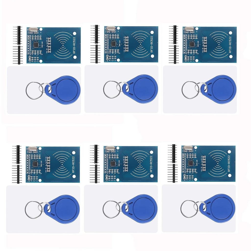 6Pcs RC522 RFID Module Kit RF RC522 Reader IC Card Sensor Module with S50 White Card and Key Ring RFID Sensor Module