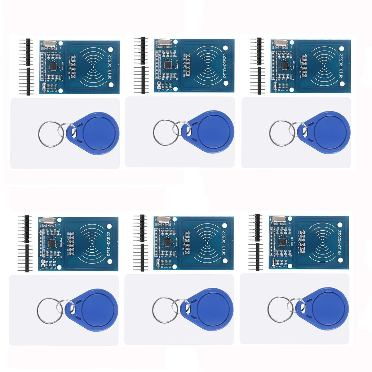 6Pcs RC522 RFID Module Kit RF RC522 Reader IC Card Sensor Module with S50 White Card and Key Ring RFID Sensor Module